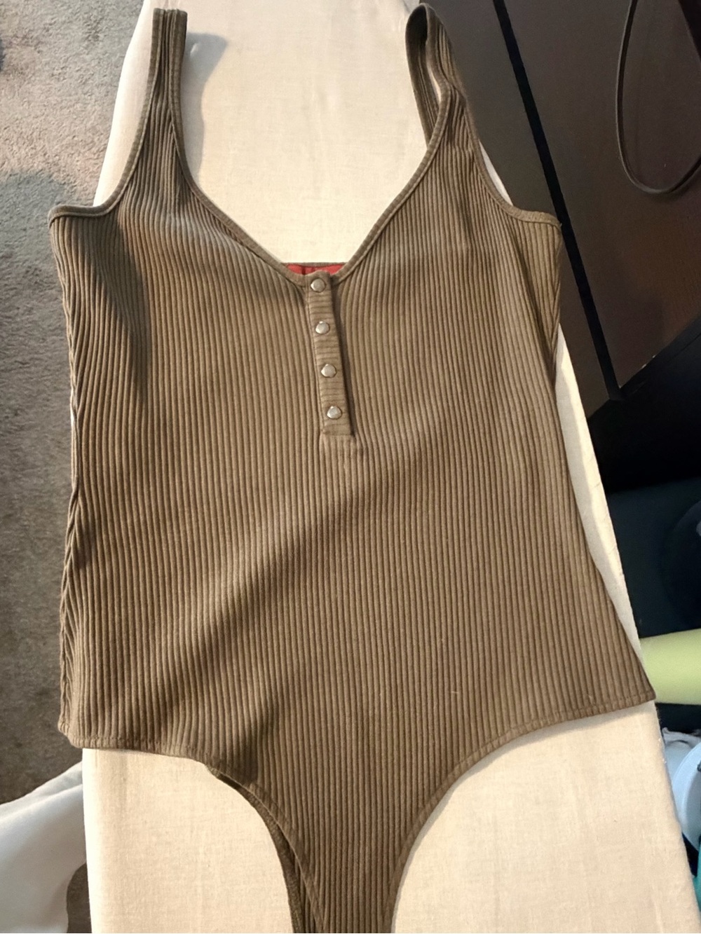 Buckle Olive Ribbed Snap-Front Tank Bodysuit